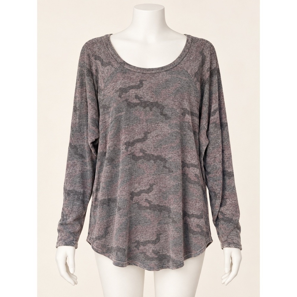 American Eagle Soft & Sexy Plush Camo Long Sleeve Raglan Top Grey Purple XL